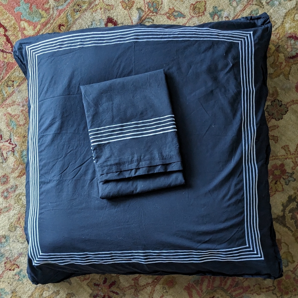 100% Cotton Oversized Sq Euro Shams 2 Black & White Embriordery Made In Italy